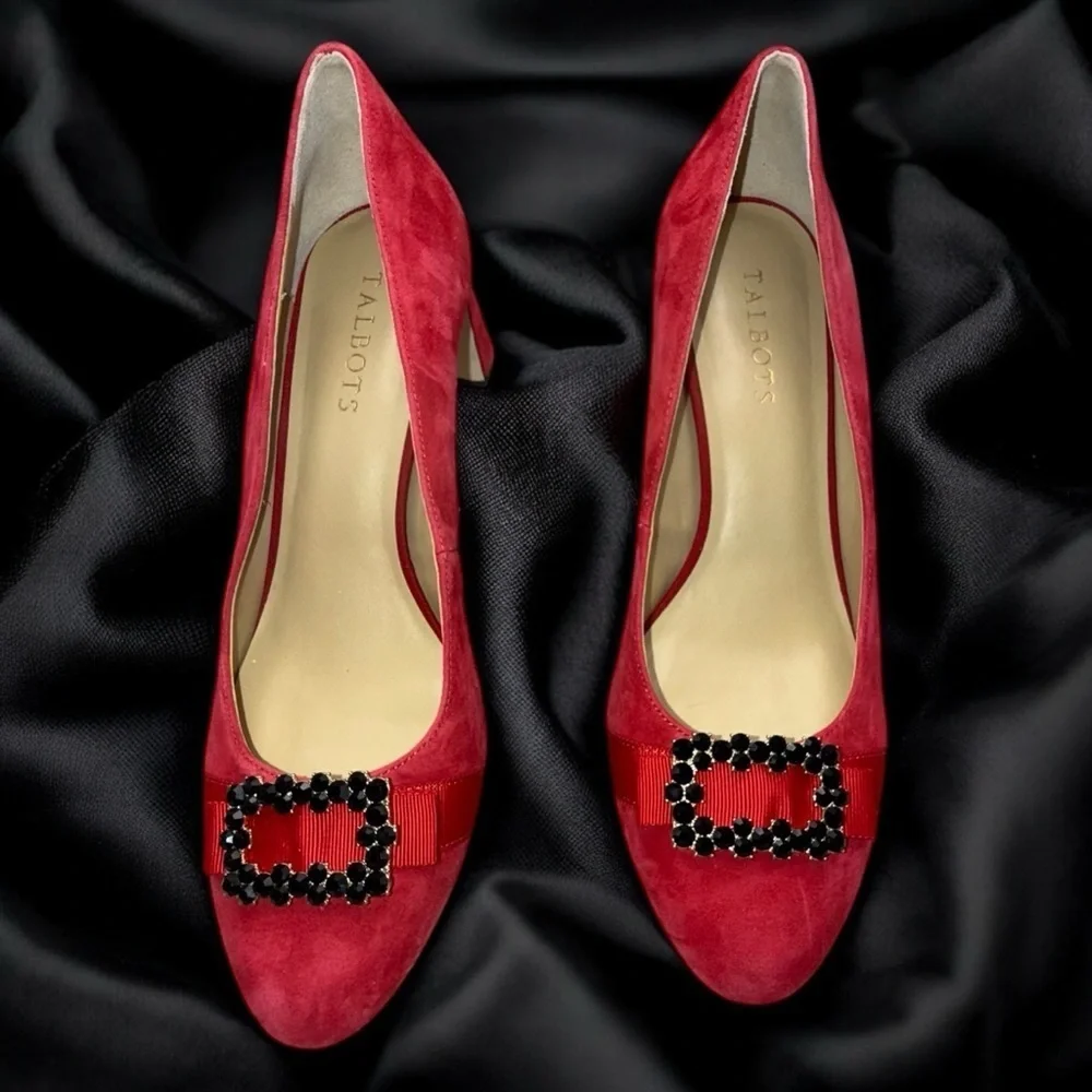 TALBOTS ISADORA JEWEL BOW SUEDE PUMPS Women's 10 M Red P214041160